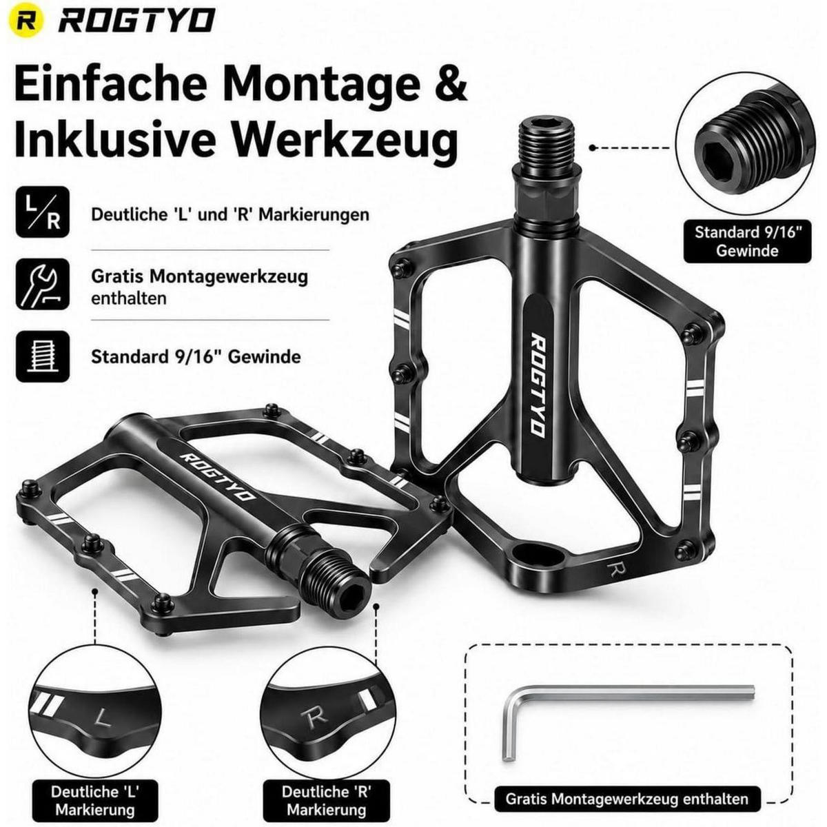 FAHRRADPEDALE Aluminium Leicht 304 g Paar 12,2 x 9,5 cm - Schwarz, Metall (9.5/2/12.2cm)
