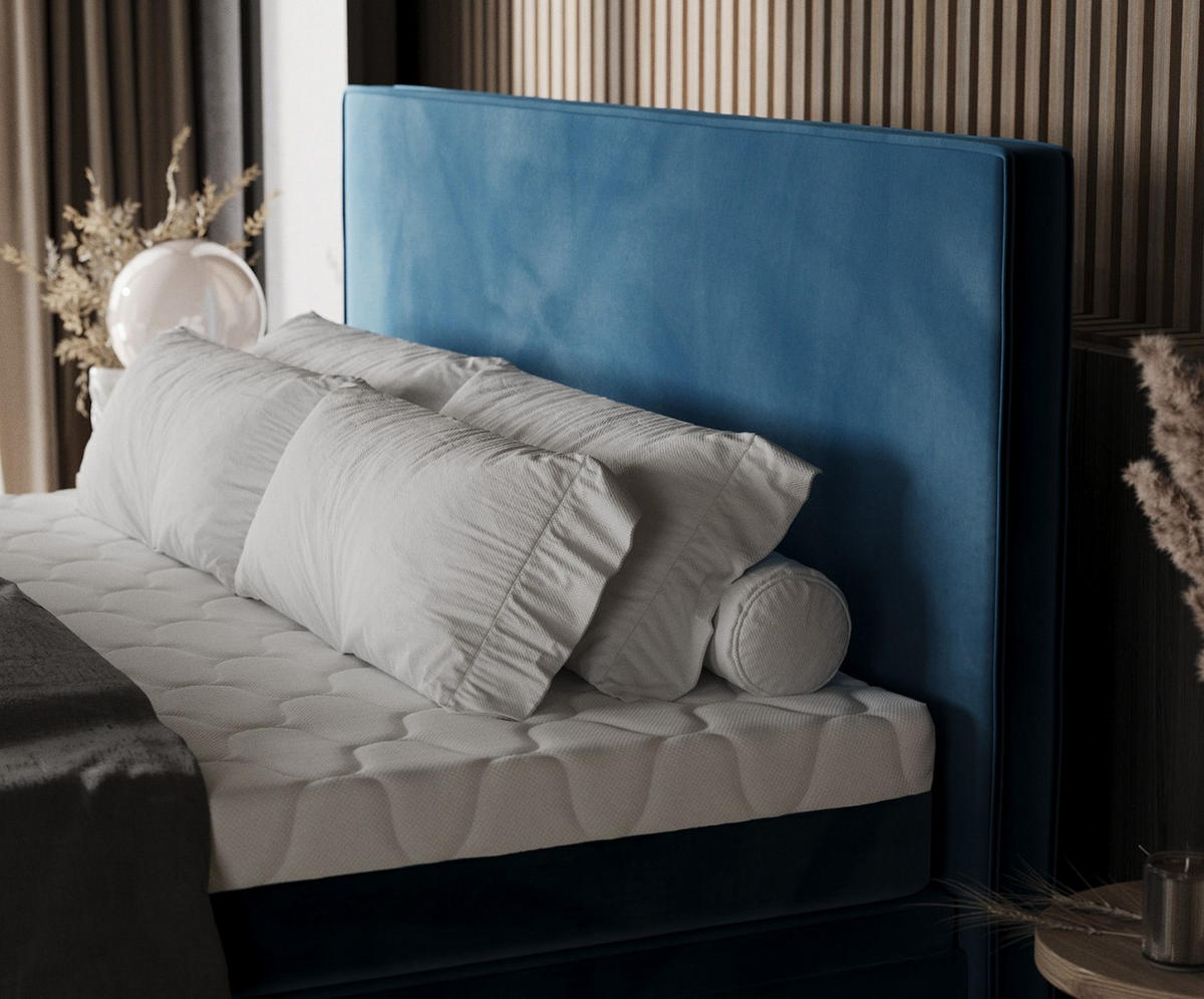 BOXBETT Zalla 140/200 cm Dunkelblau im Kronos Stoff - Schwarz/Dunkelblau, Holz/Holzwerkstoff (140/200cm) - AltaBeds