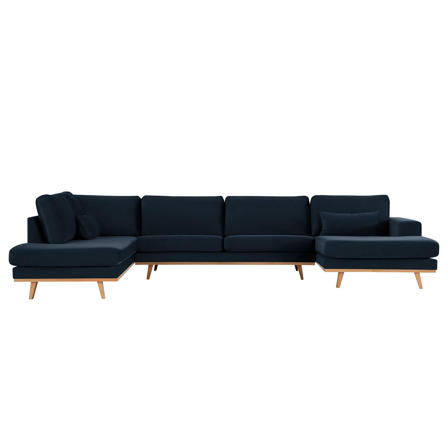 WOHNLANDSCHAFT mit Longchair - Buchefarben/Dunkelblau, Textil (371/81/219cm) - home24