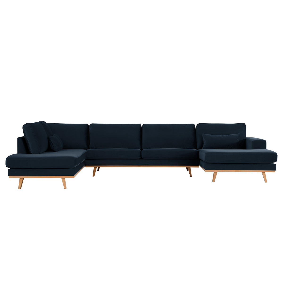 WOHNLANDSCHAFT mit Longchair - Buchefarben/Dunkelblau, Textil (371/81/219cm) - home24