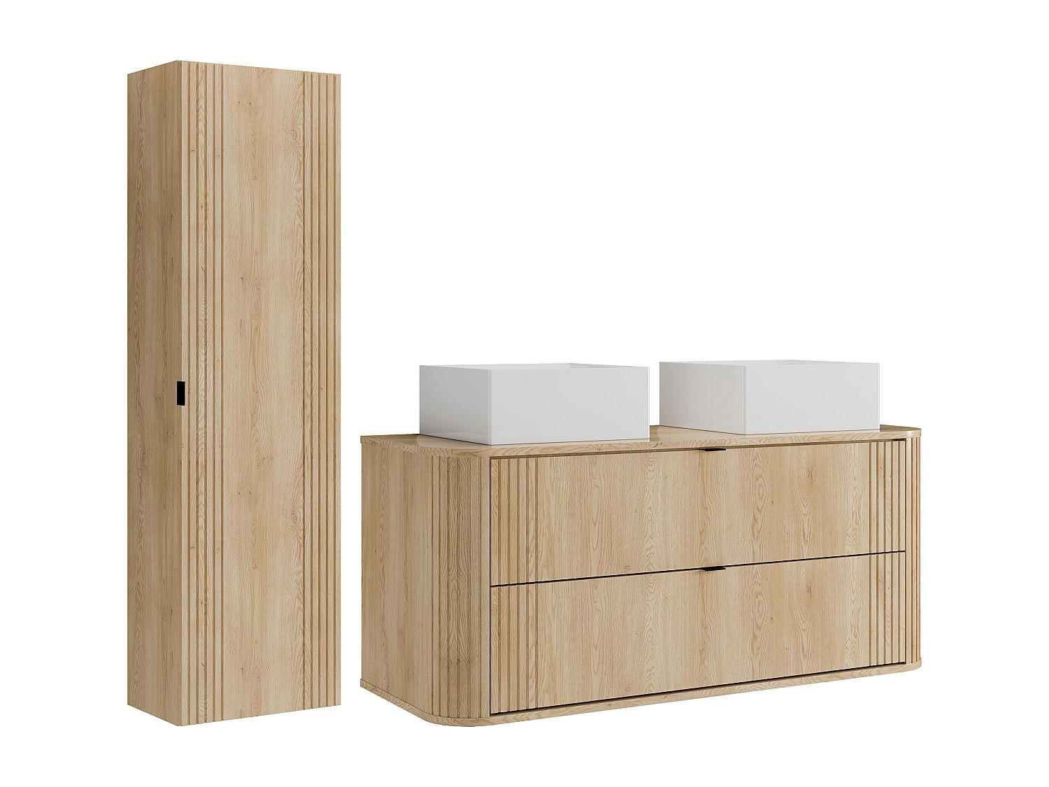 BADMÖBEL-SET - 120 x 46 - holz - naturfarben hell Filor - Weiß, Holz (120/57/46cm) - Vente-Unique