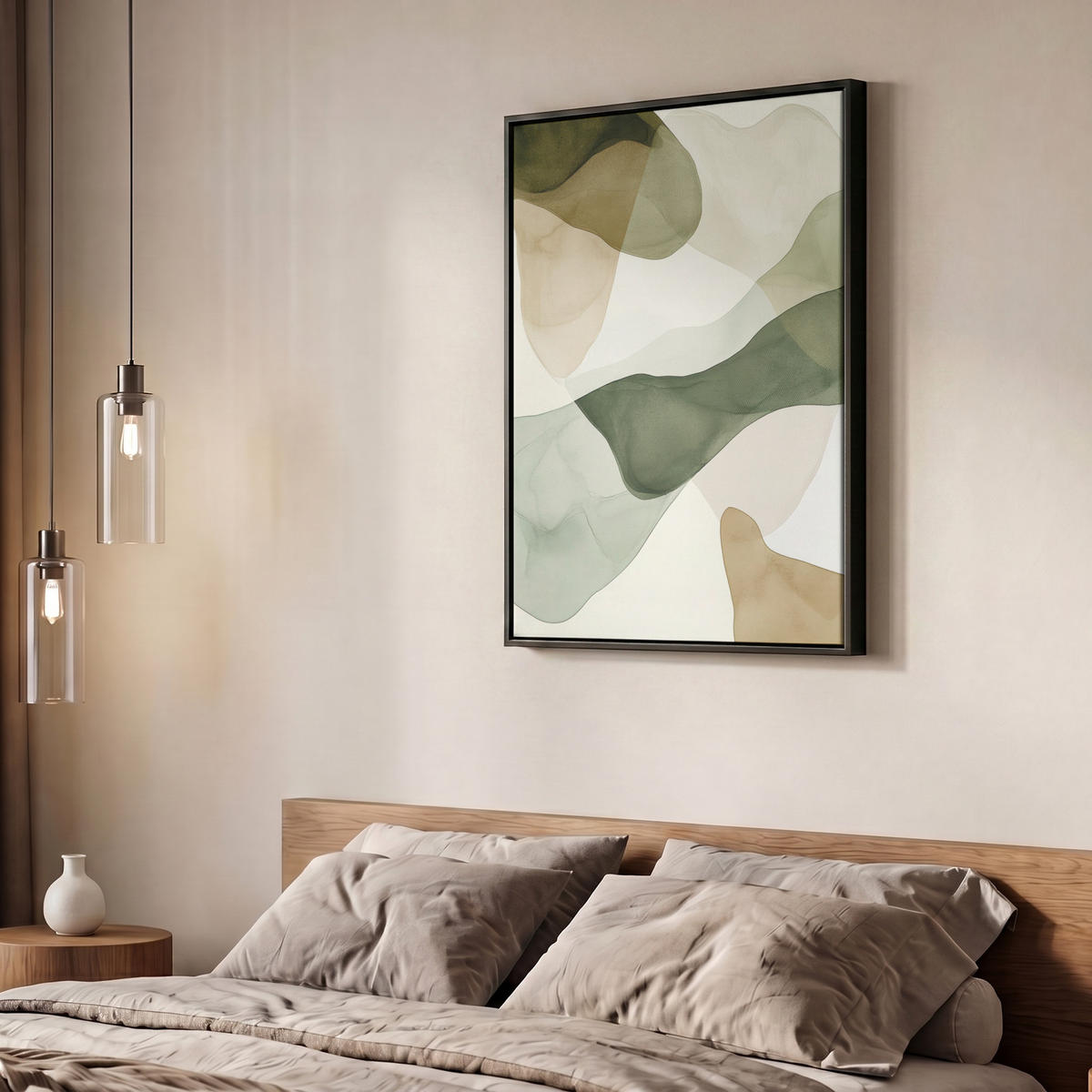 LEINWAND Bilder mit Rahmen - Japandi - Abstrakt - Grün - 50x70 - Salbeigrün, Textil (50/70cm) - MuchoWow