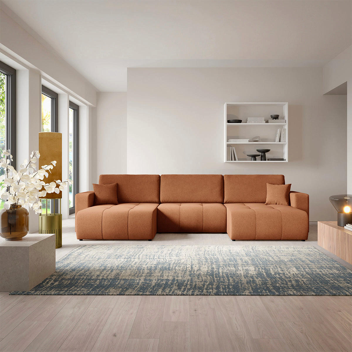 PANORAMASOFA Giulia 5 Sitzplätze Terrakotta - Orange, Holz (344/82/149cm) - Petits-meubles
