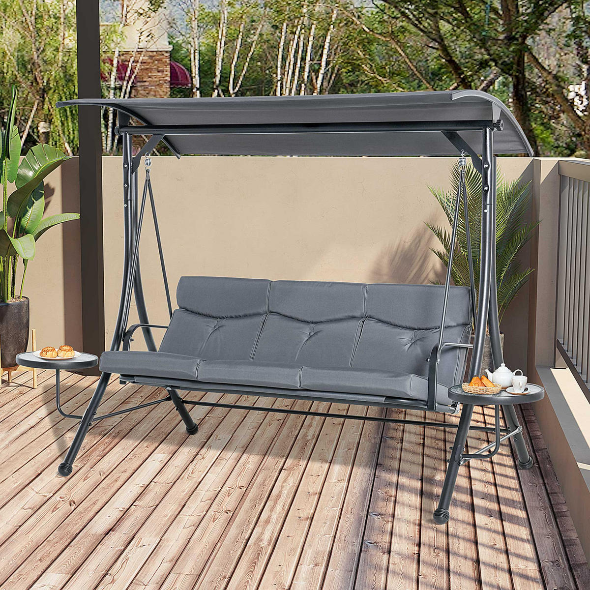 HOLLYWOODSCHAUKEL 3 Sitzer Tisch grau schwarz - Grau, Metall (271/177/125cm) - LEBENLANG