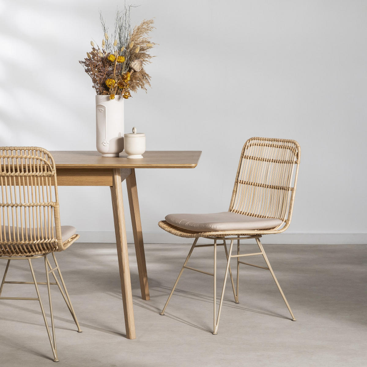 DESIGN-STUHL - Rattan - Natürlich - 2er-Set - Naturfarben, Naturmaterialien (44/80/60cm) - Drawer