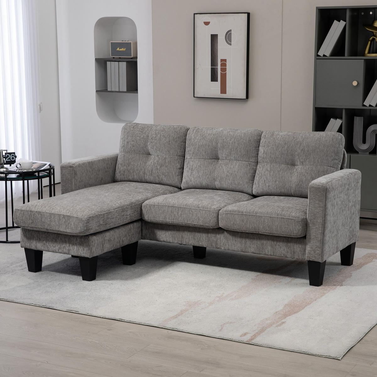 ECKSOFA, Eck-Couch mit umkehrbarer Chaiselongue, Chenille-Optik, Braun - Braun, Textil (130/186cm) - HOMCOM