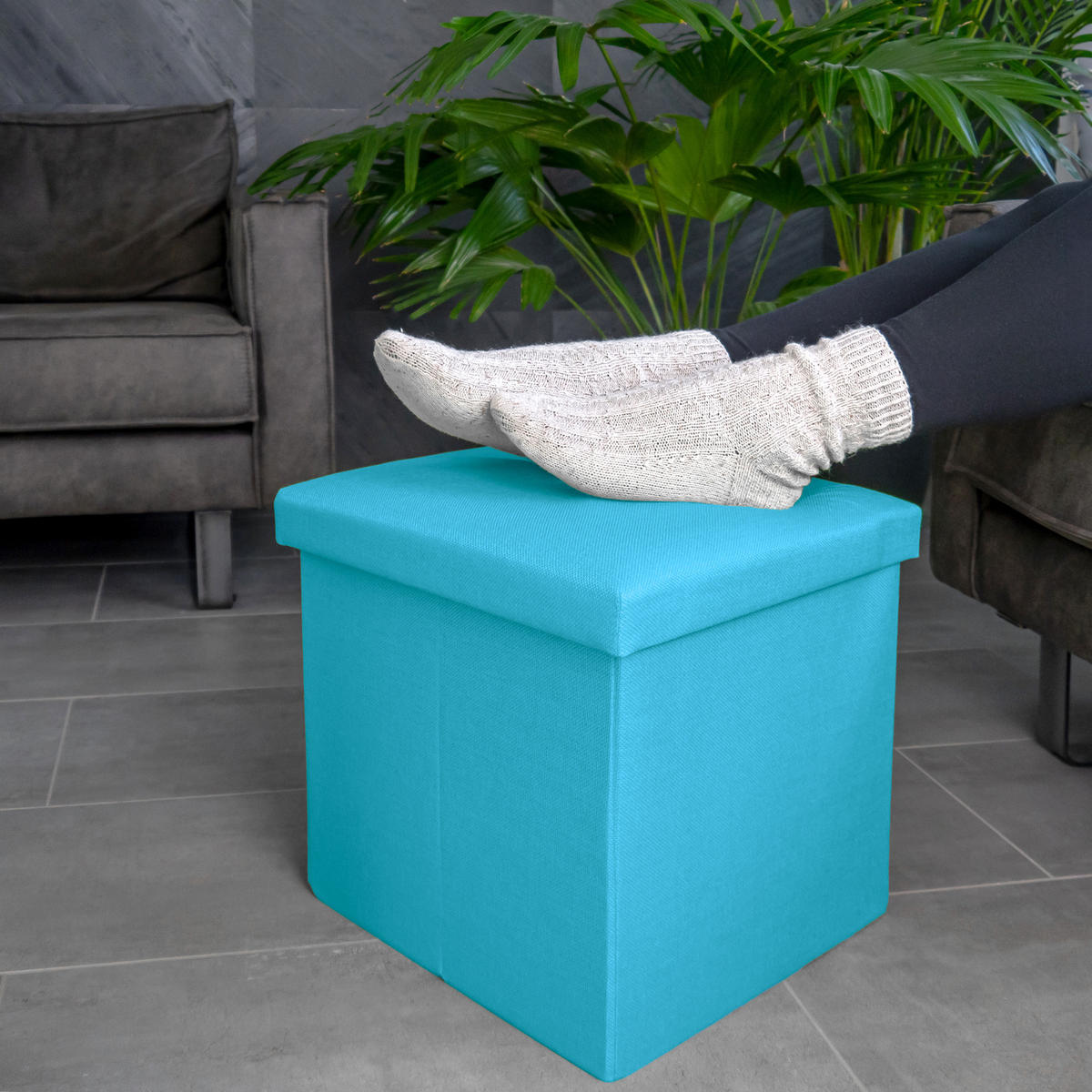 SITZBOX mit Stauraum 30/30/30 cm (Blau) - Hellblau, Textil (38/38/38cm) - Intirilife