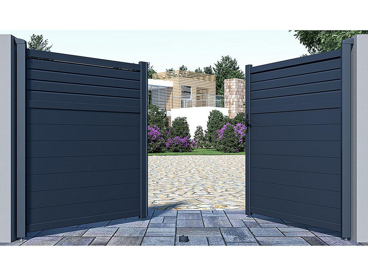 FLÜGELTOR - 300cm x 4.6cm - Aluminium - anthrazitgrau - VIAZO - Anthrazit, Metall (300/176cm) - Vente-Unique