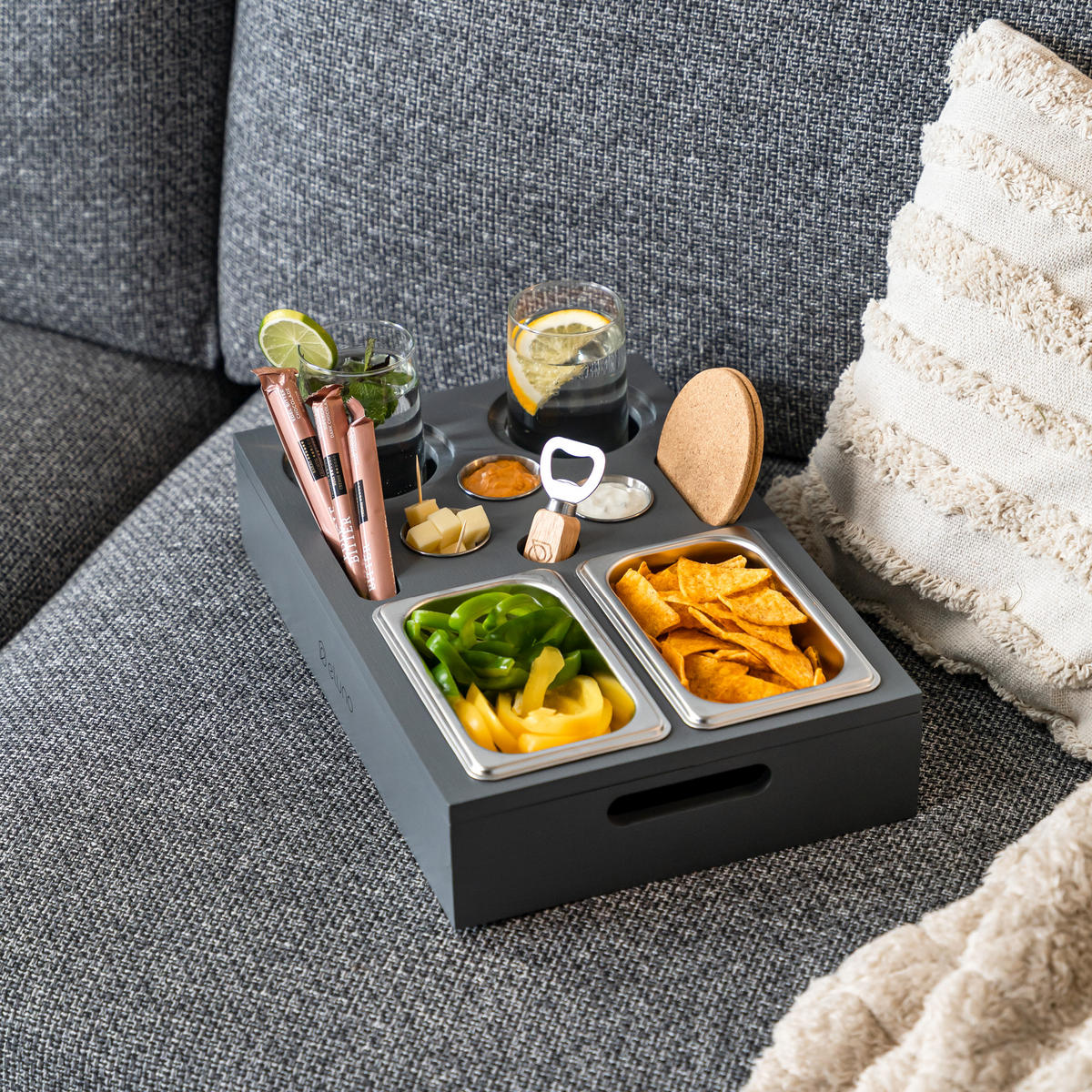 COUCHBAR mit abnehmbarem Deckel, Bambus, grau - Dunkelgrau, Holz (27.5/8/40cm) - eluno