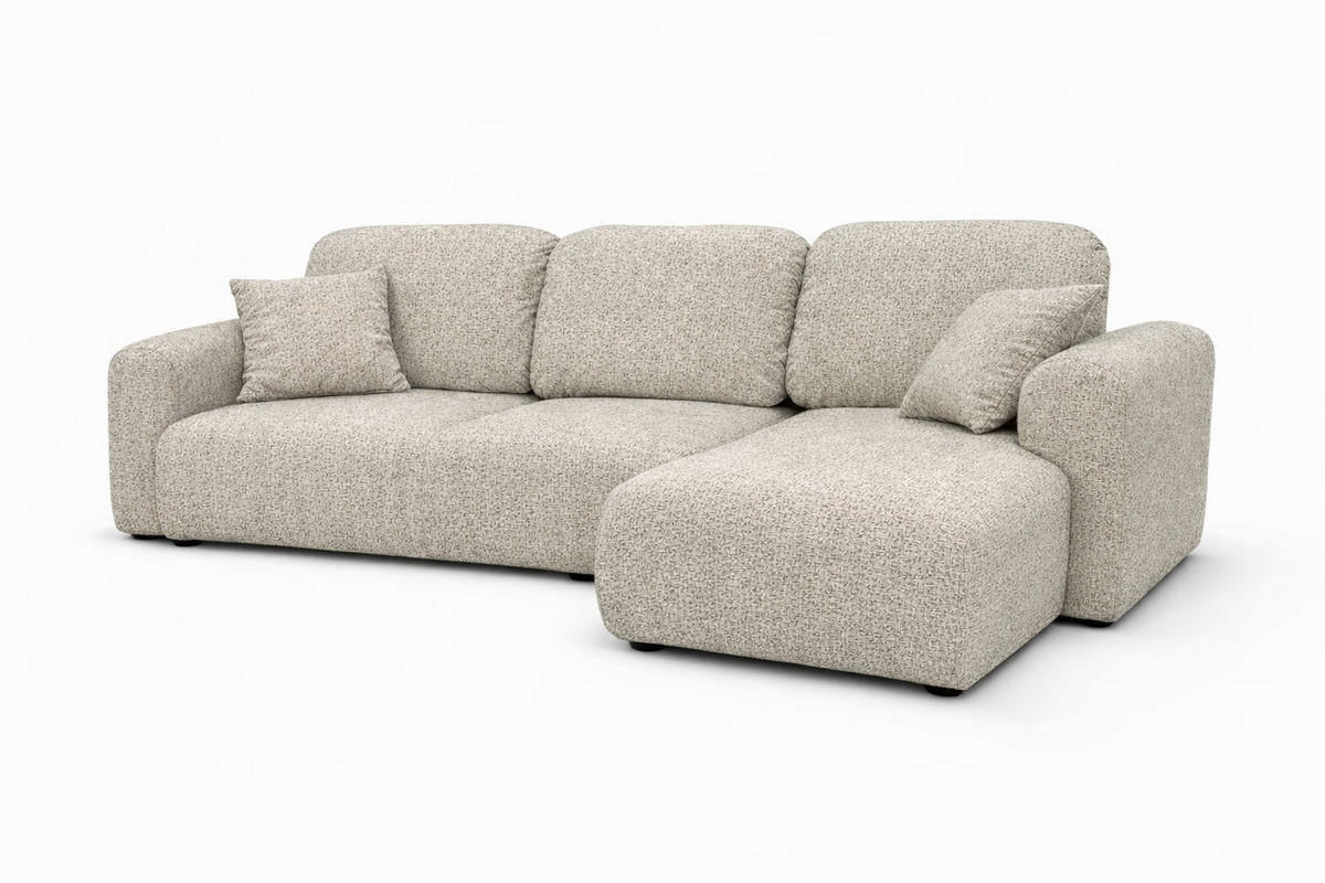 ECKSOFA Mit Schlaffunktion Und Bettkasten, Sofa L-Form Bingo L, Chenille-Stoff Artico, Nata, Rechts - Beige, Holz (250/142cm) - Kaiser Möbel