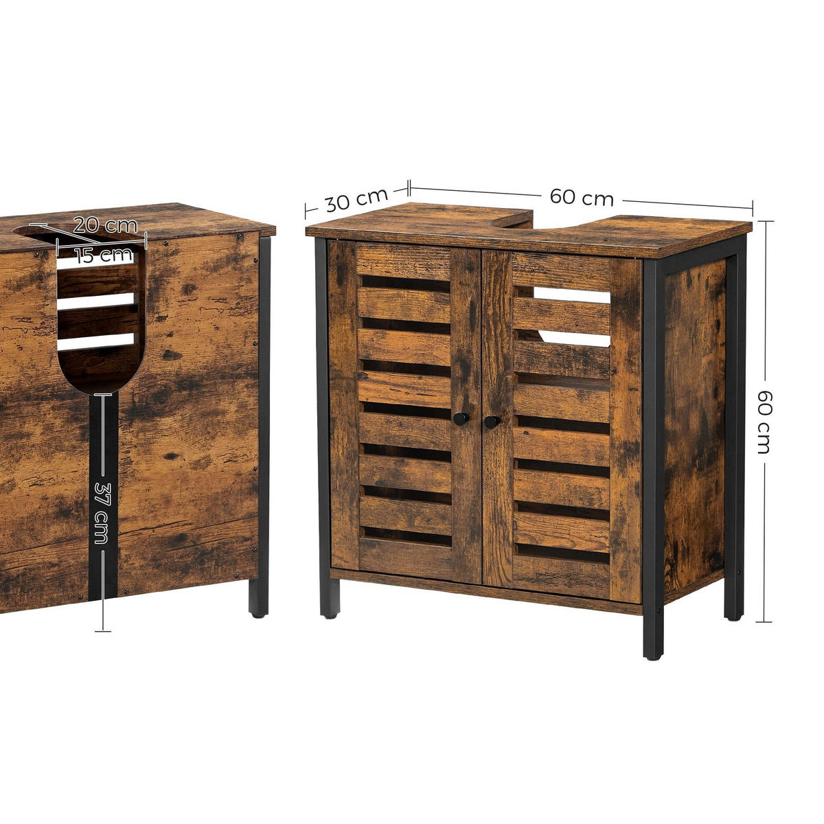 WASCHBECKENUNTERSCHRANK STAHLGESTELL - Braun, Holzwerkstoff (30/60/60cm) - Hansiro