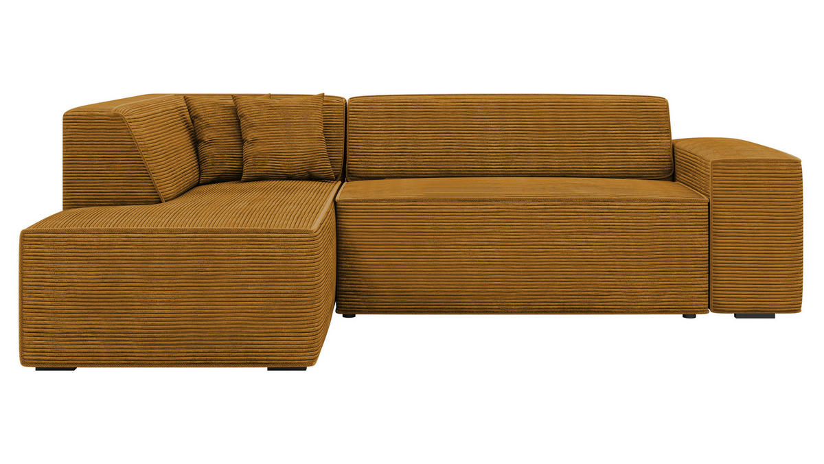 ECKSOFA Lordin Cord, Seite: Links - Schwarz/Braun, Holz/Textil (267/205cm) - MIRJAN24