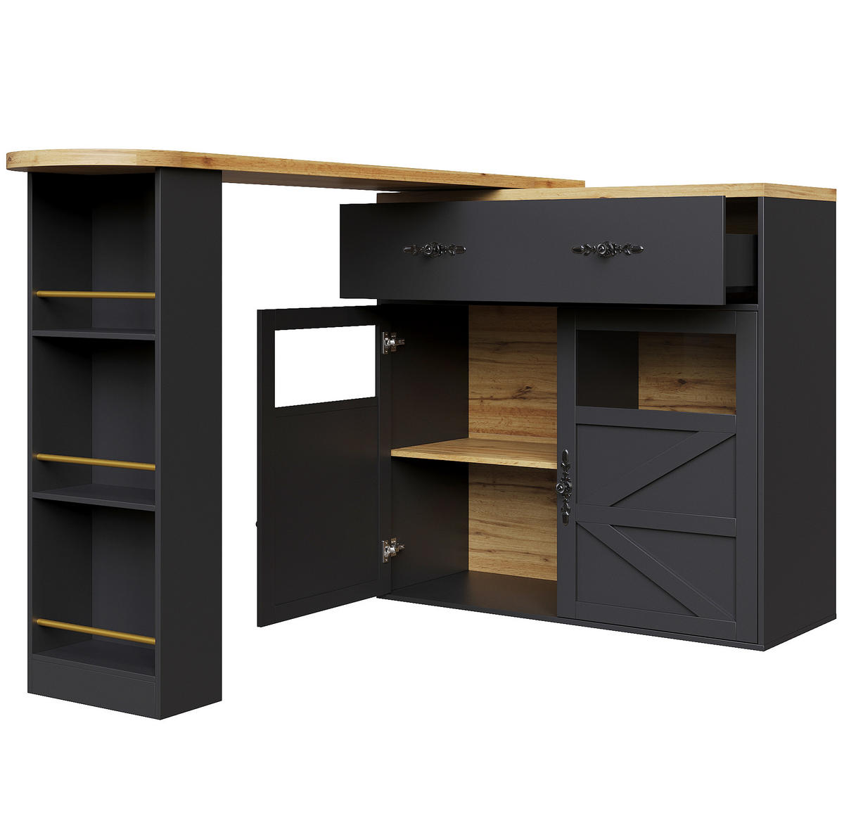BARTISCH ausziehbar drehbar 138-204x39x104 cm MDF Black - Schwarz, Holzwerkstoff (35/104/204cm) - Meubliv