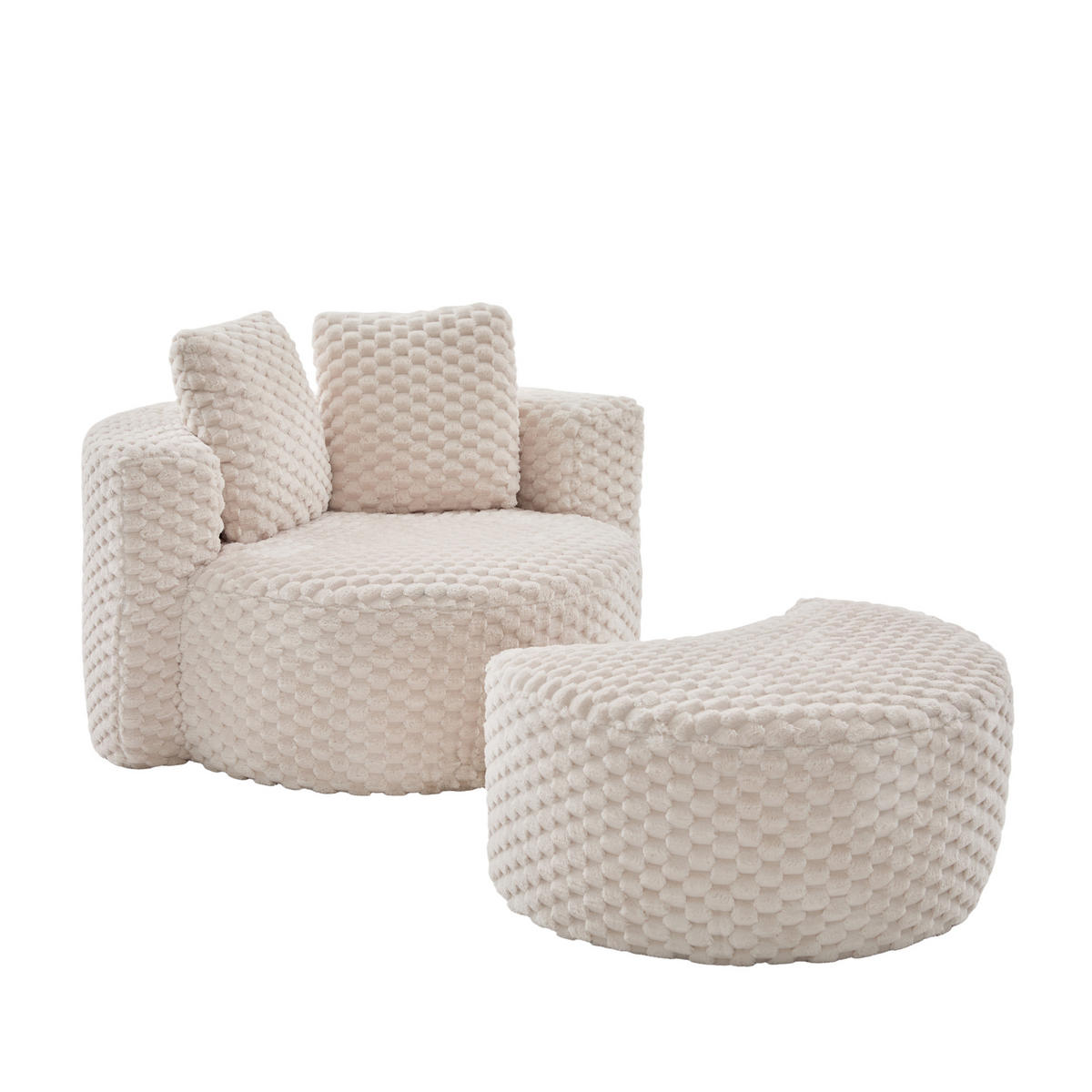 LOUNGESESSEL Mit Hocker Übergroß Rund Komprimiert Ohne Montage - Beige, Textil (129/65/116cm) - Urban Meuble