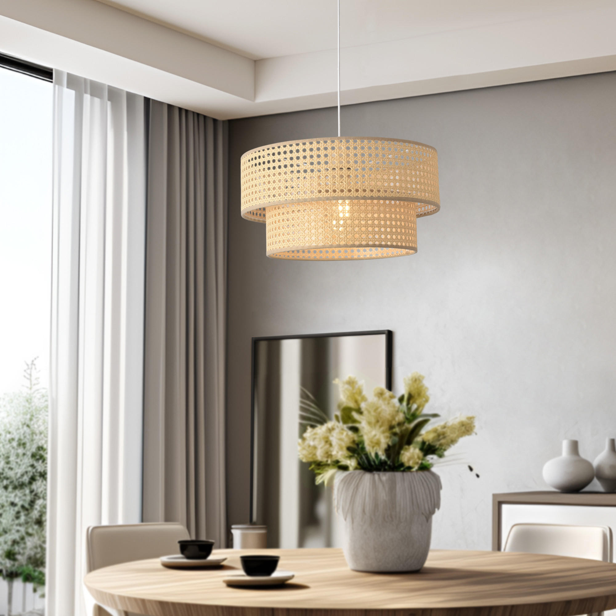 HÄNGELEUCHTE Ascot - Beige/Weiß, Kunststoff/Metall (40/40/160cm) - lux.pro