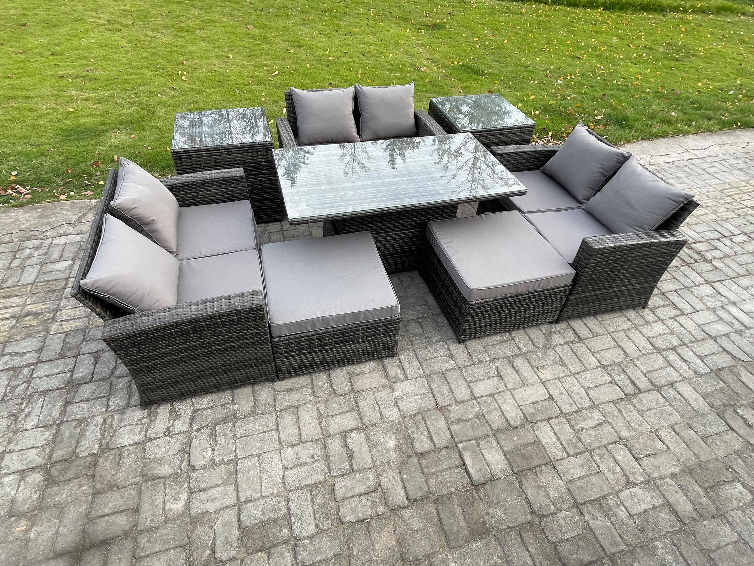 GARTENSOFA Hohe Rückenlehne Polyrattan Dunkelgrau 8-Sitzer - Dunkelgrau, Metall - Fimous
