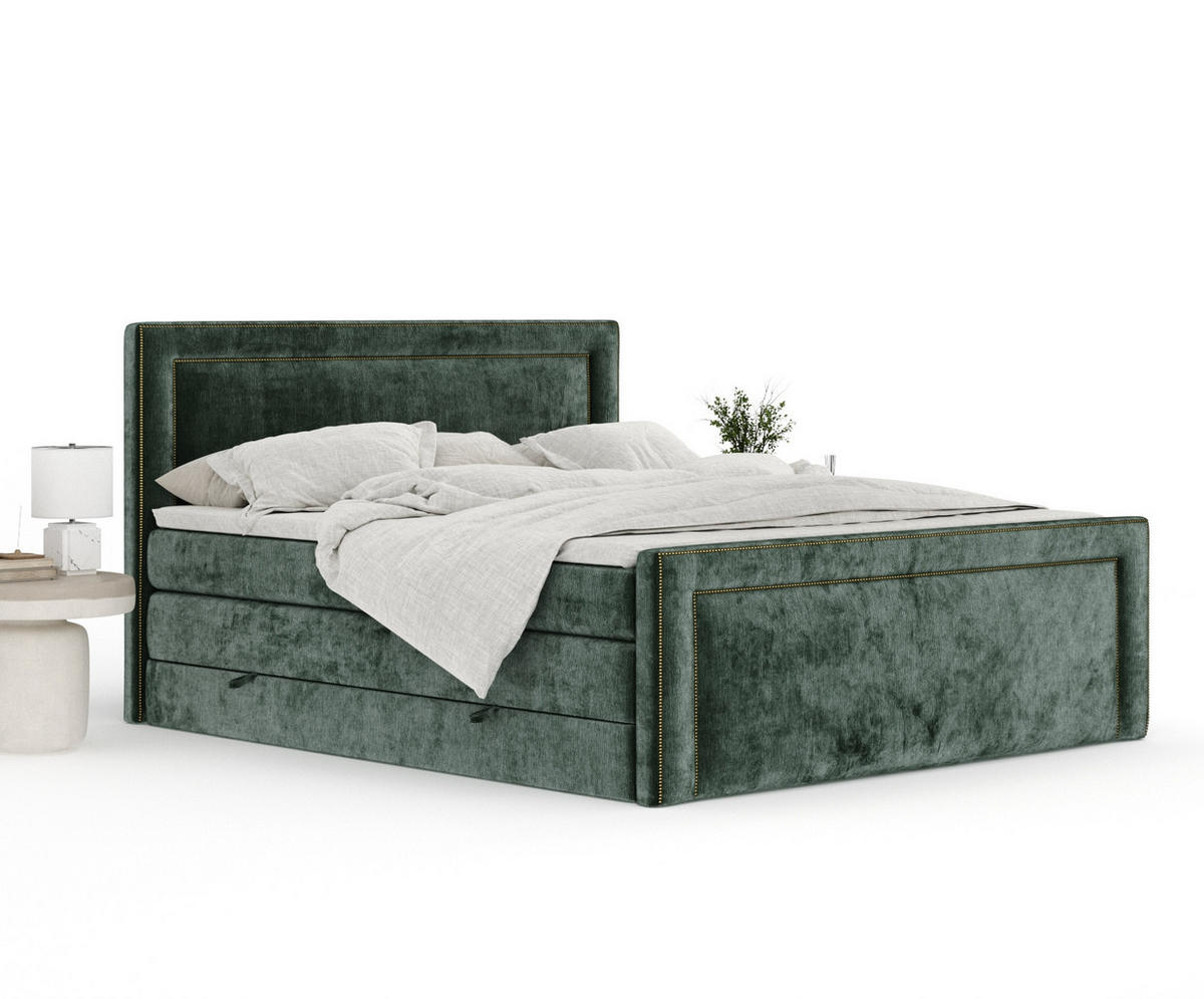 BOXSPRINGBETT Luxora Grün 140/200 cm - Schwarz/Grün, Holz/Holzwerkstoff (140/200cm) - Maison de Reve