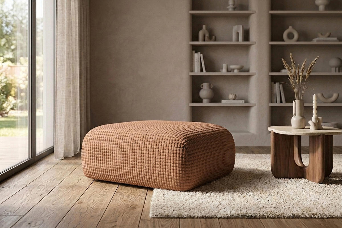 HOCKER, Sitzhocker, Chenille-Stoff Cremona, Hellbraun, GRETA - Hellbraun, Holz (91/40/89cm) - Kaiser Möbel