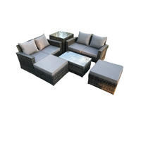 GARTENMÖBEL SET MIT BEISTELLTISCH COUCHTISCH 2 HOCKER Polyrattan Dunkelgrau Gemischt 6-Sitzer - Dunkelgrau, Metall - Fimous