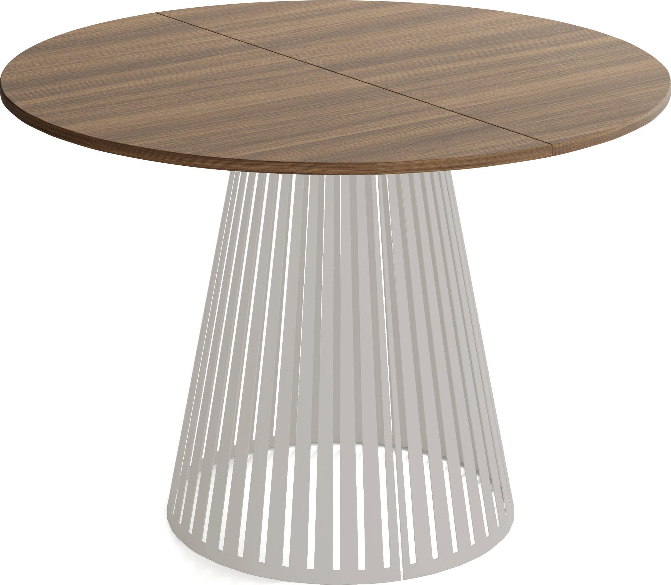ESSTISCH Naro rund ausziehbar mit Lamellen-Metallgestell in Grau-Beige, Walnuss Braun 120-200/120/76 cm - Kaschmir/Walnussfarben, Holzwerkstoff/Metall (120/196/76cm) - WFL GROUP