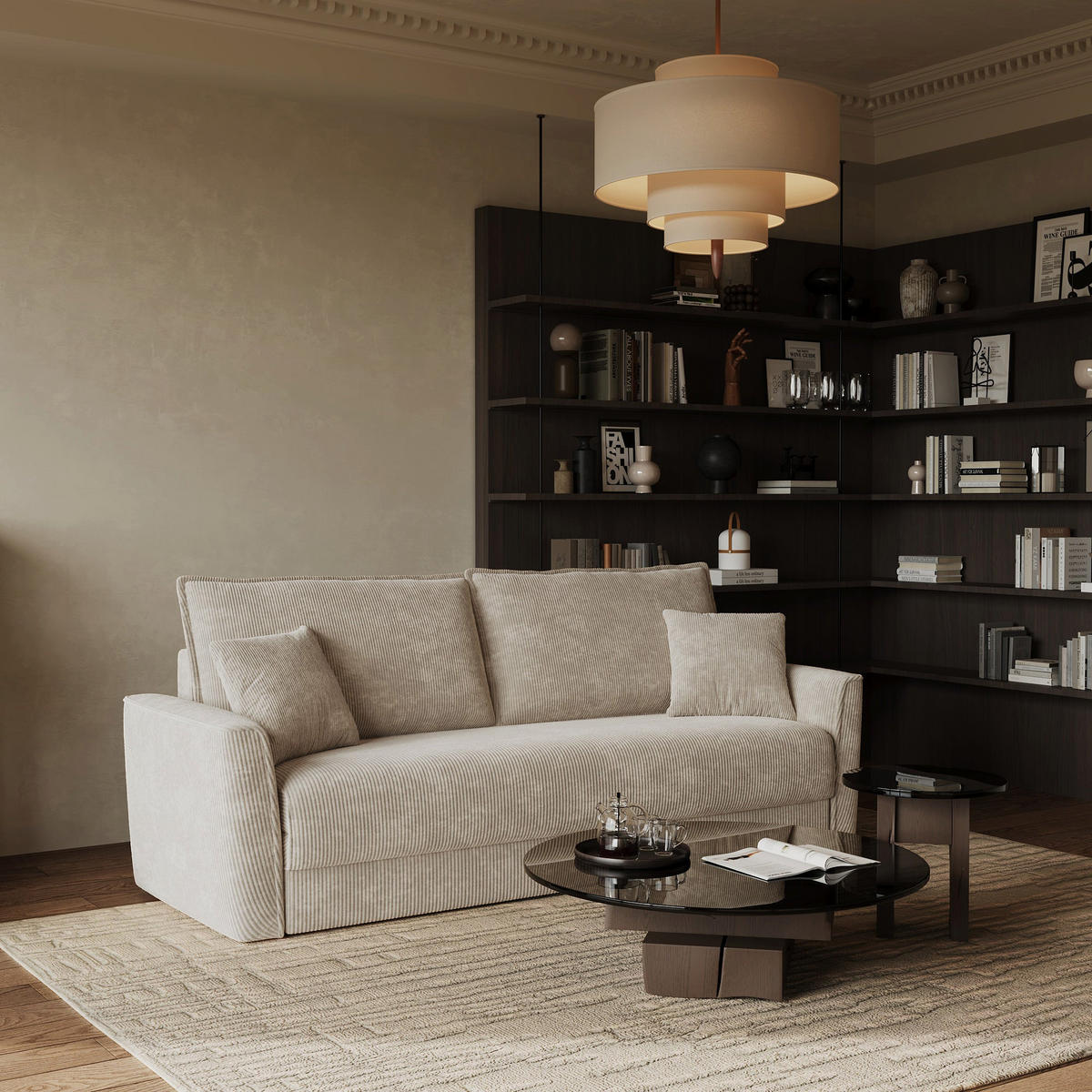 SCHLAFSOFA GERADE Gerippter Samt Taupe 180cm - Taupe, Textil (180/97/93.5cm) - Sia Home