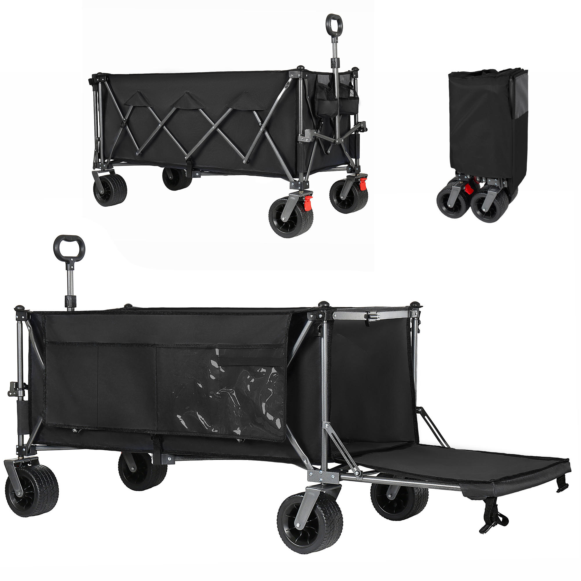 HANDWAGEN, faltbar-verbreitert, 300+120L, Geländeräder, schwarz - Schwarz, Metall (27.5/72.5/41cm) - Vallsero