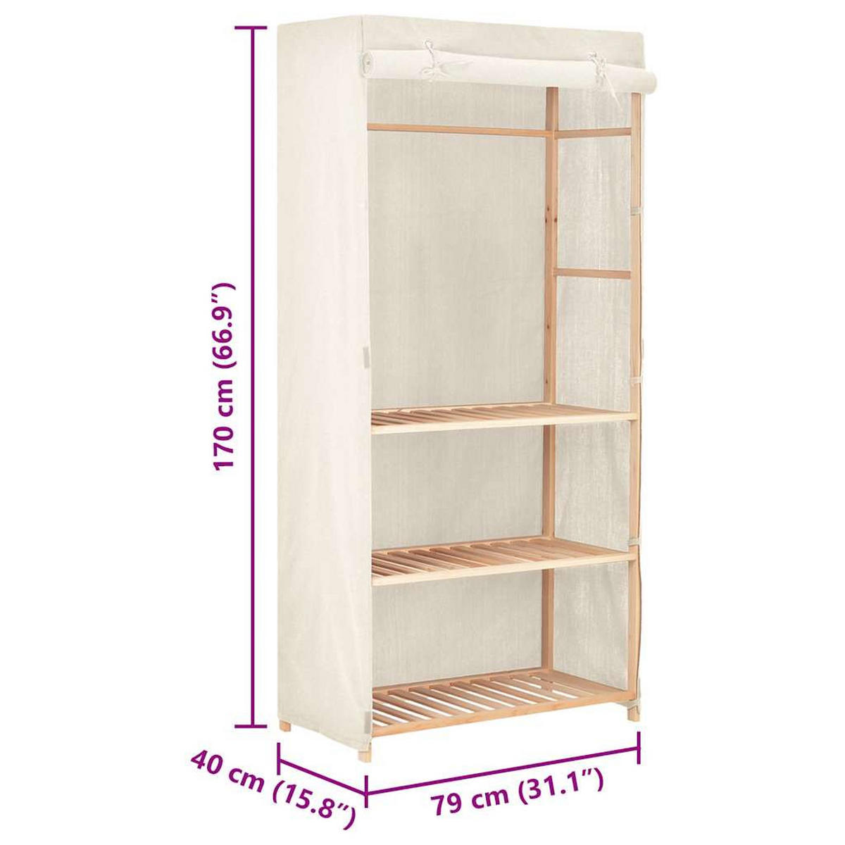 STOFFSCHRANK mit 3 Ablagen, 1 Rolltür 79/40/170 cm Weiß - Weiß, Holz/Textil (79/170/40cm) - vidaXL