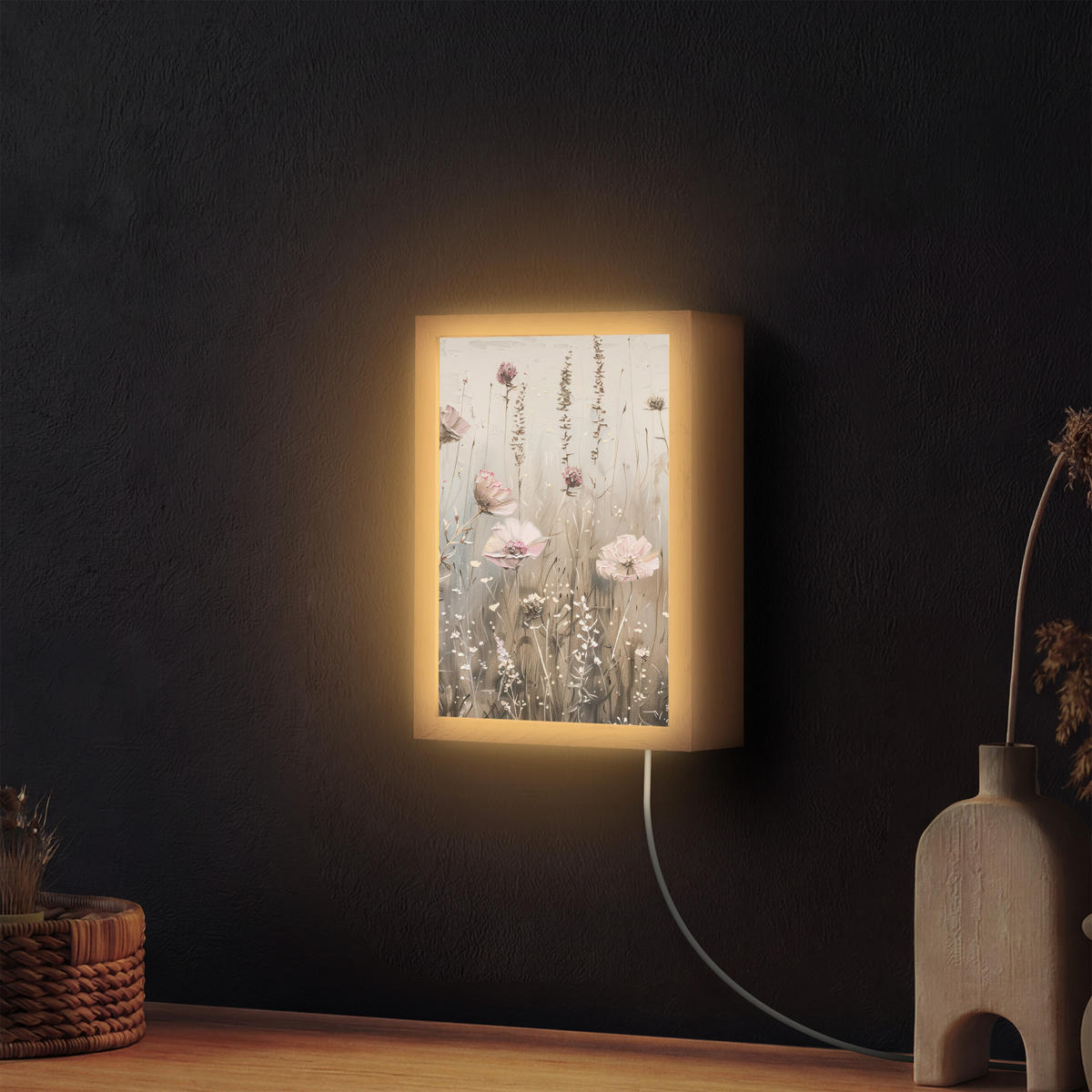 NÁSTĚNNÁ LAMPA Květiny - růžová - moderní - béžová 20x30 cm - starorůžová, kompozitní dřevo (20/30/8cm) - OnlyWow