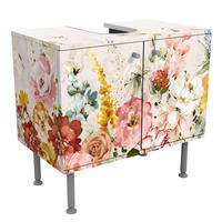 WASCHBECKENUNTERSCHRANK Rankende Blumen Aquarell Vintage 60/55/35 cm - Pastellblau, Holzwerkstoff (60/55/35cm) - Bilderwelten
