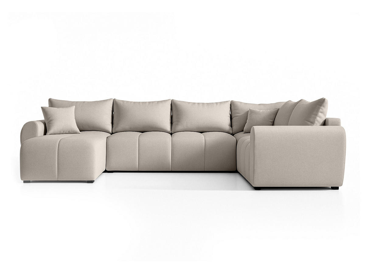 WOHNLANDSCHAFT Malatya U Form MAX Beige 311/145/82 cm mit Schlaffunktion - Beige/Schwarz, Kunststoff/Textil (208/82/303cm) - AX Living