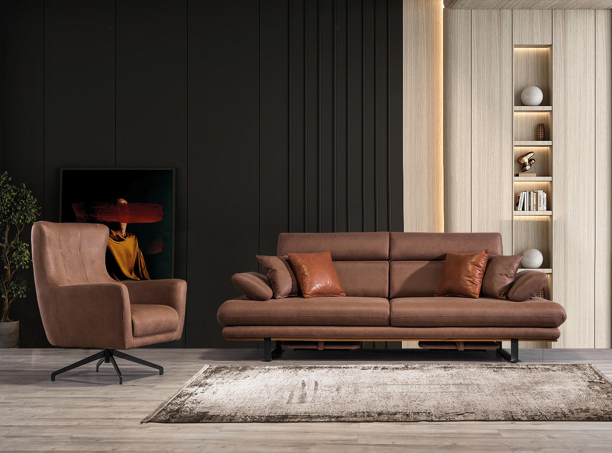 SITZGARNITUR Energy Grau-Seidengrau Stellvariante:3+1+1 - Braun, Holz (240/80/100cm) - Villa Möbel