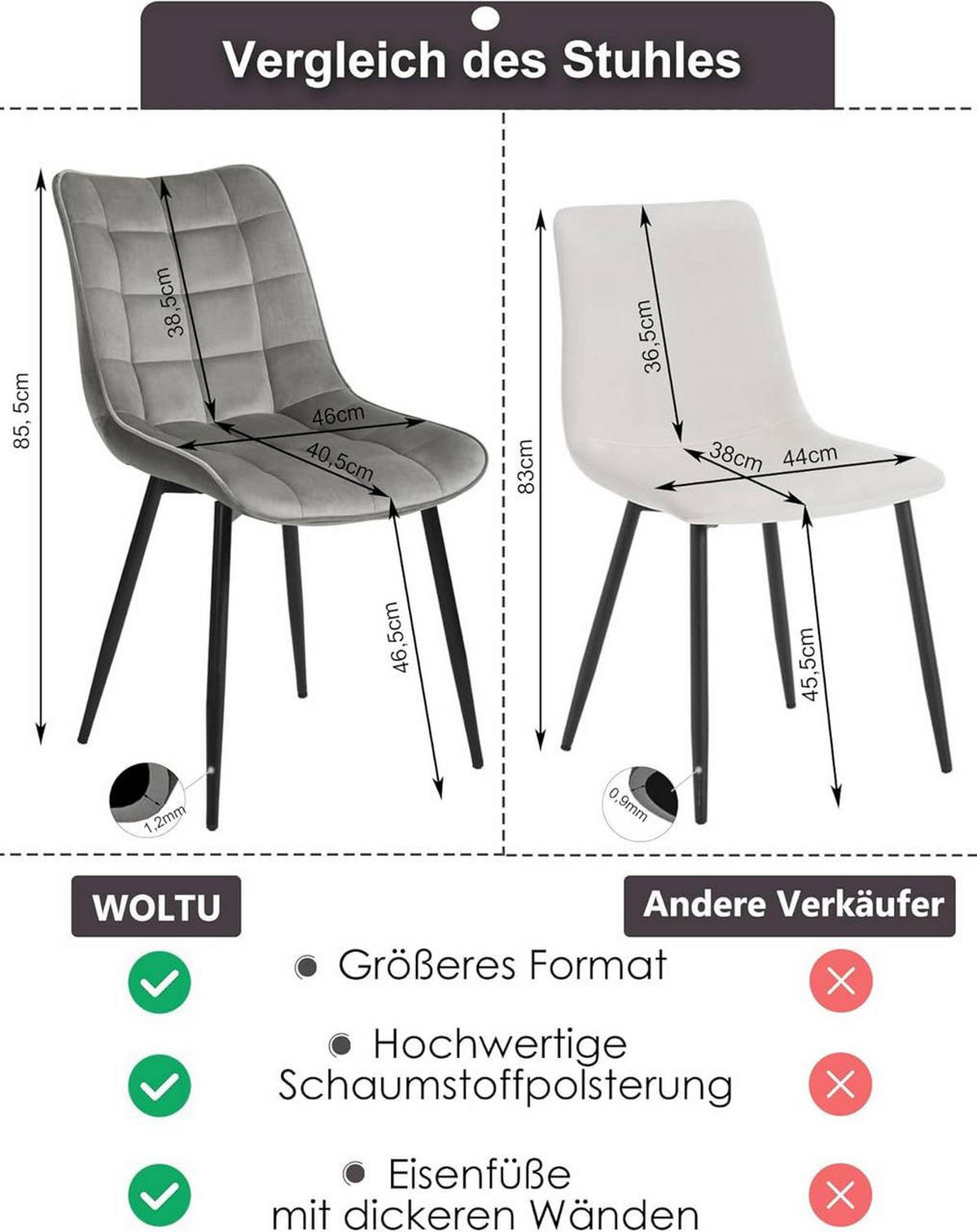 ESSZIMMERSTUHL 2er Set, Samt, Metallbeine, Hellgrau - Hellgrau/Schwarz, Textil/Metall (46/85.5/40.5cm) - Woltu