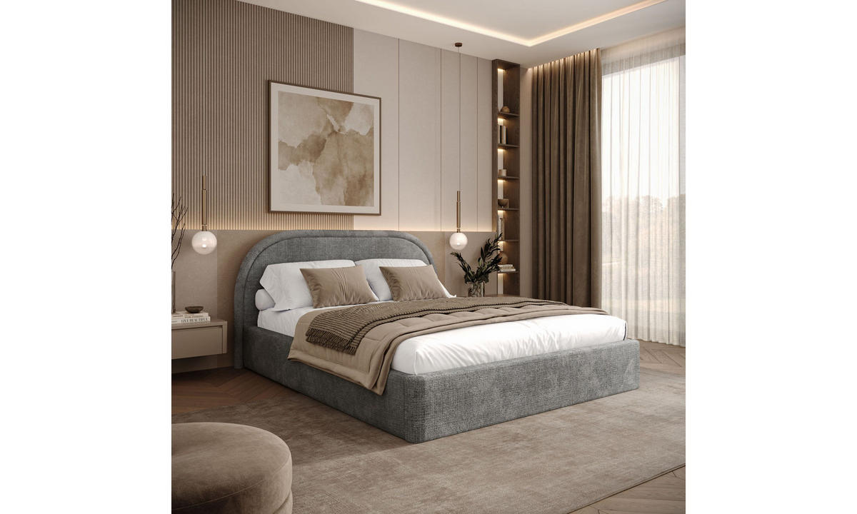 POLSTERBETT OLIVIA 140x200 cm Crem 96 34 Holzlatten - Grau, Textil (140/200cm) - Lookway