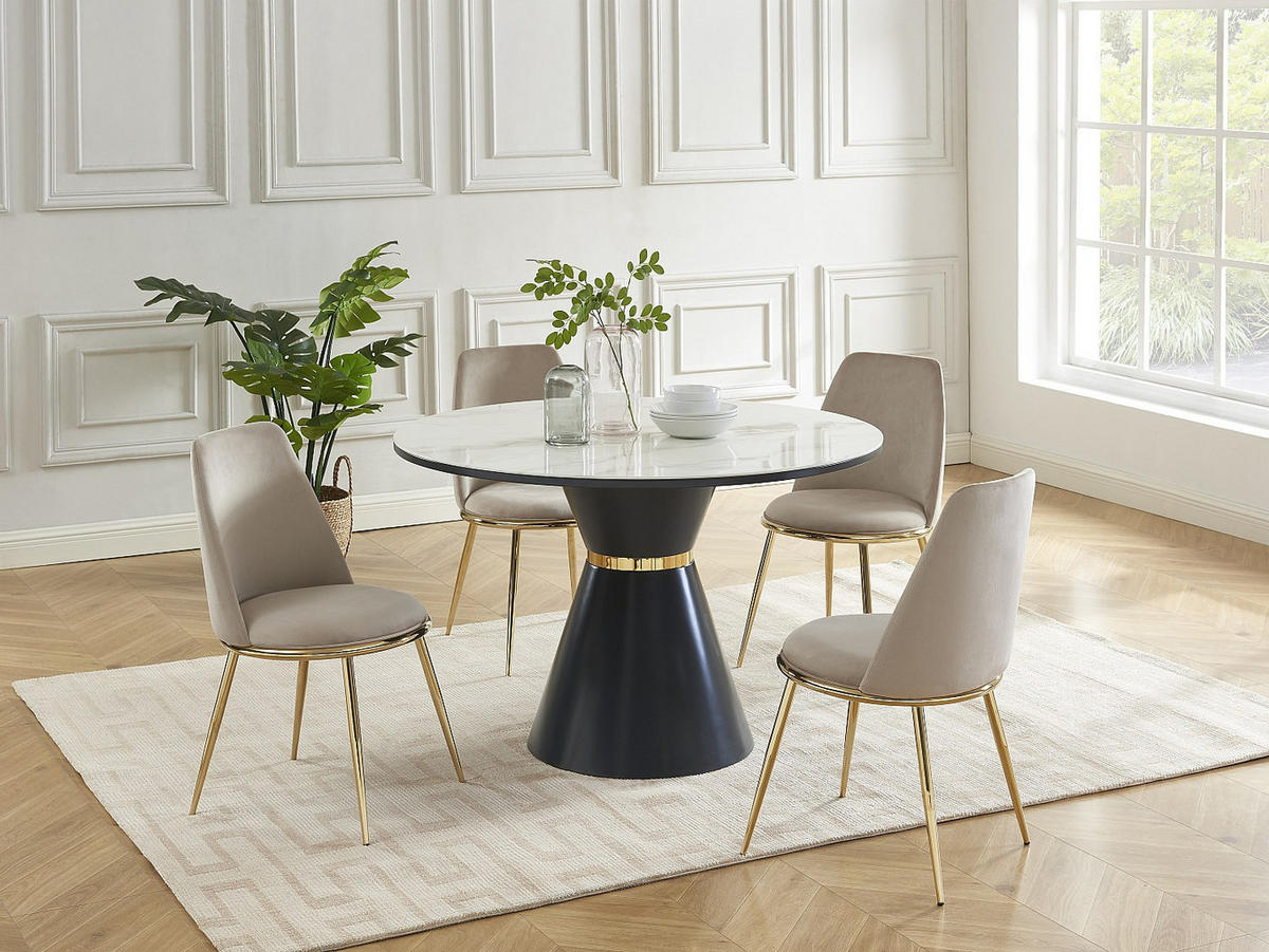 STUHL 6er-Set - Samt & goldfarbenes Metall - Beige - NEBINA - Beige, Textil (48/83/54cm) - Pascal Morabito