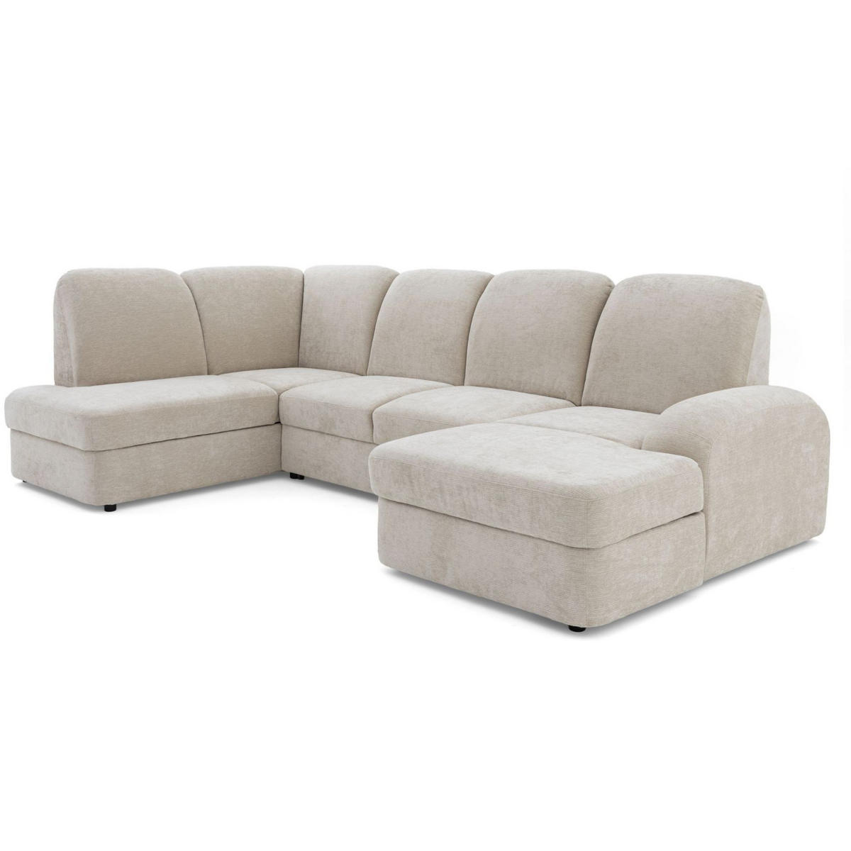 ECKSOFA VIBE U Links mit Schlaffunktion 129x263 Chenille Beige - Beige/Schwarz, Holz/Kunststoff (280/102/186cm) - Muffo