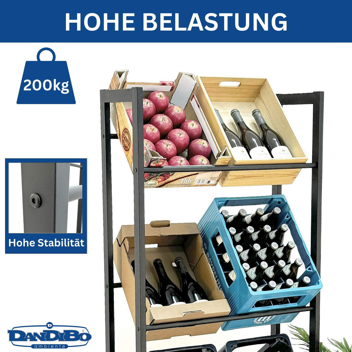 GETRÄNKEKISTENREGAL 6 Kisten Schwarz Metall 71 cm Stehend - Schwarz, Metall (71/141/31cm) - DanDiBo
