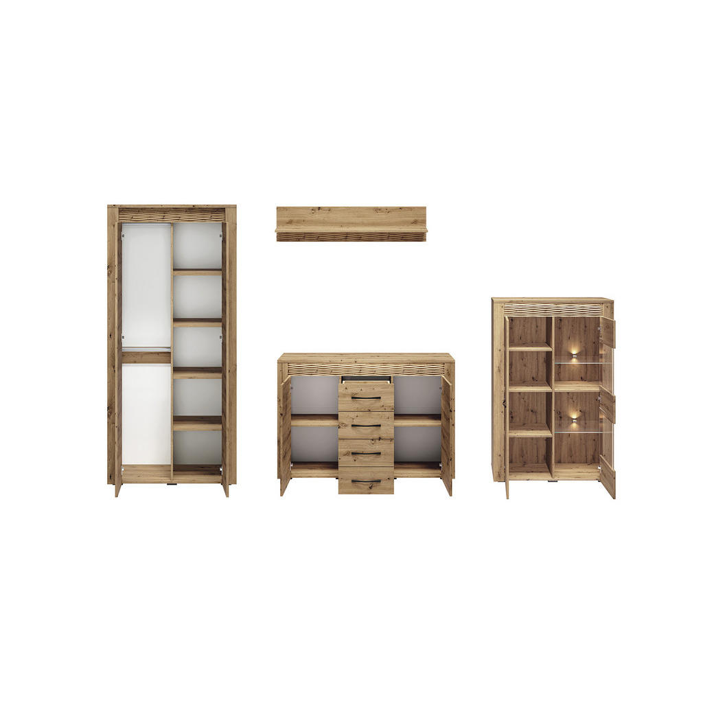 Thumbnail - Feldmann-Wohnen Wohnwand, Braun, Holz, 13 Fächer, 4 Schubladen, Rechteckig, 322x200x55 cm, Wohnzimmer, Wohnwände, Anbauw...