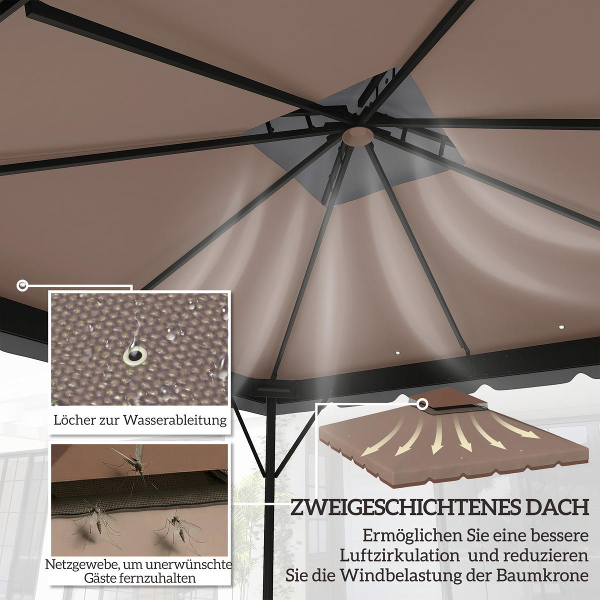 PAVILLON-ERSATZDACH Polyester Khaki Braun - Braun, Textil (300/1/300cm) - Outsunny