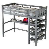 HOCHBETT 90/200 cm Grau mit Schreibtisch und Ablagefächern aus Kiefernholz MDF - Grau, Holzwerkstoff (90/200cm) - OKWISH