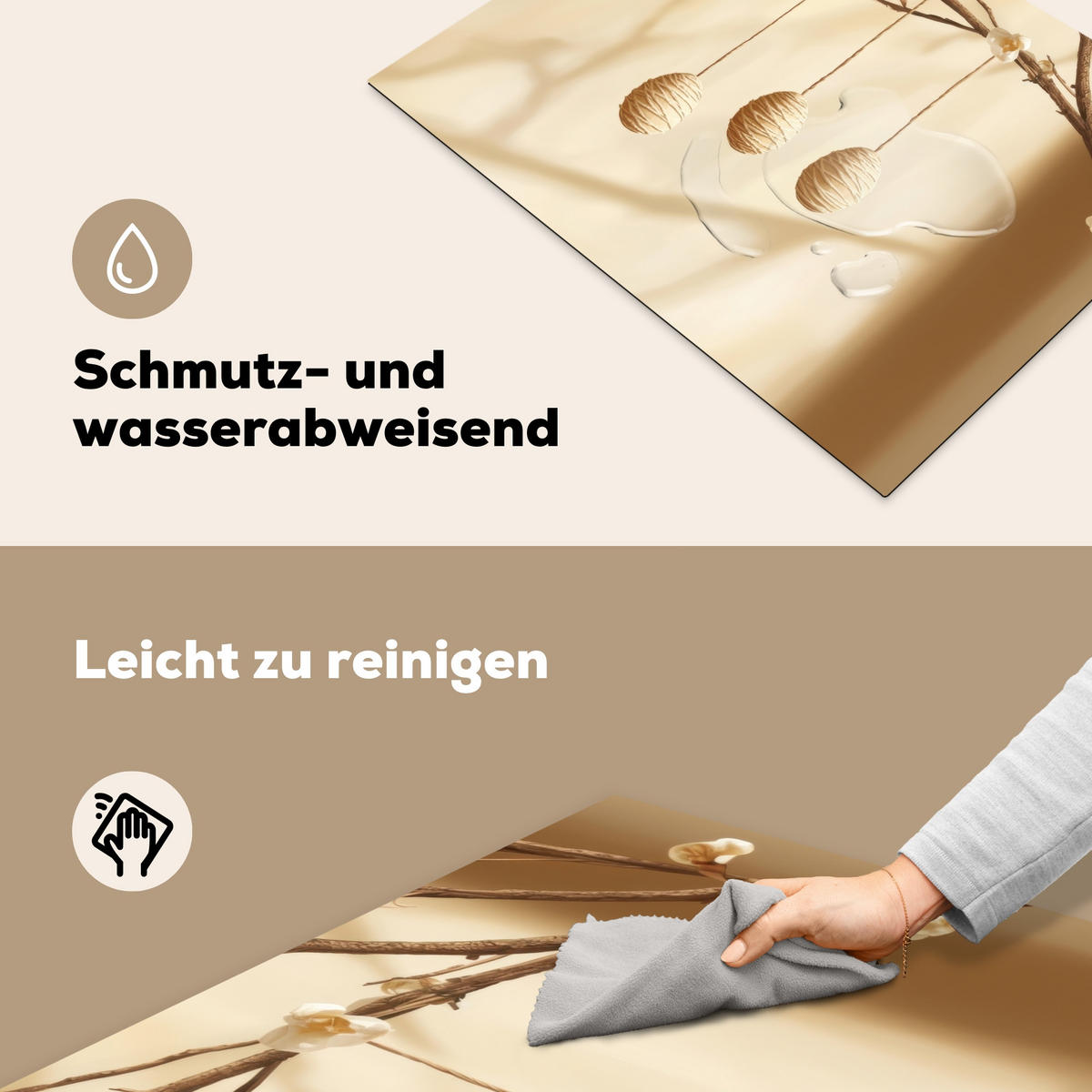 HERDABDECKPLATTE Beige - Osterkuchen - Eier Herdabdeckung Induktionsfeld 70x52 cm - Beige, Kunststoff (70/52/0.2cm) - MuchoWow