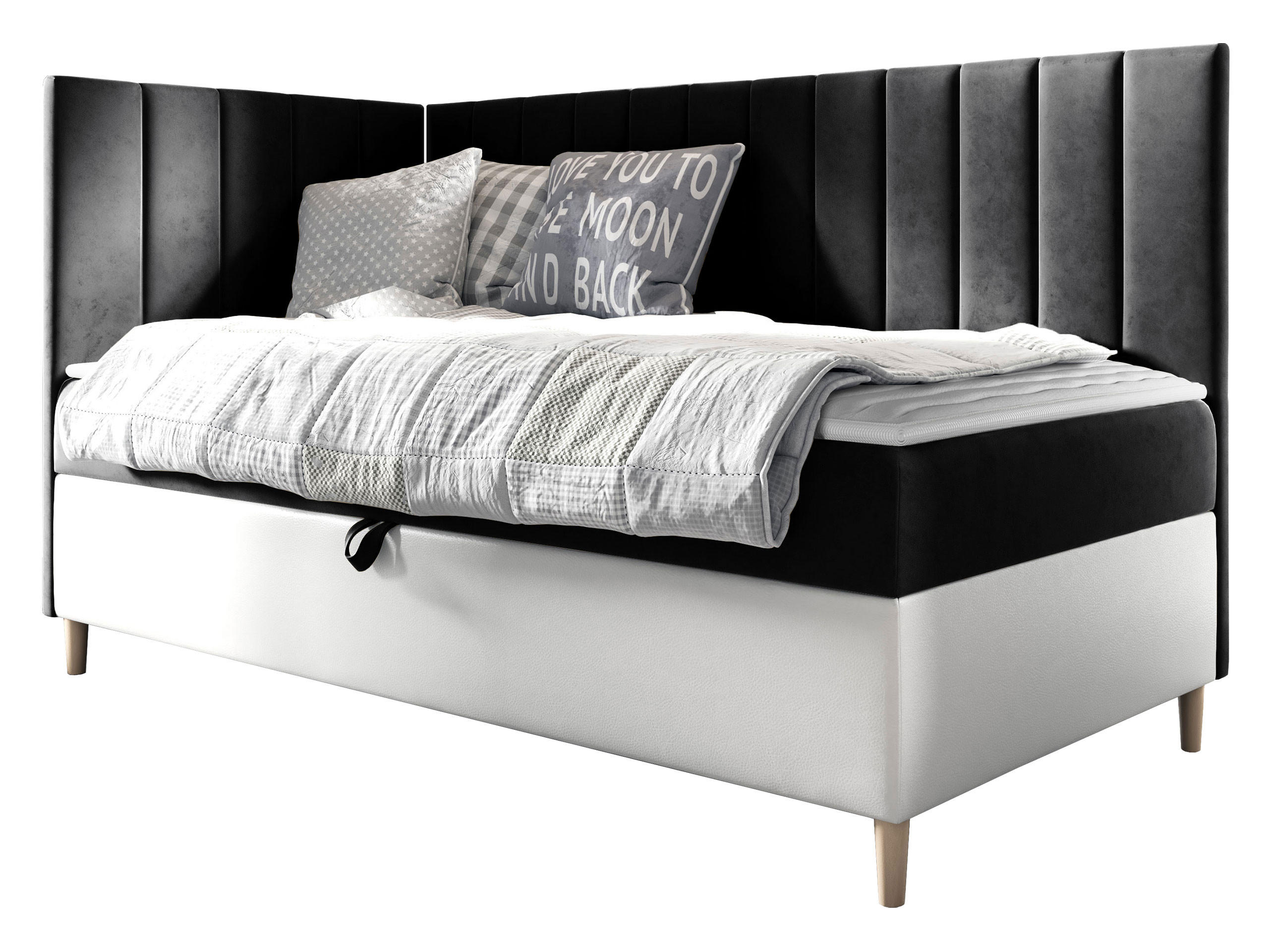 BOXBETT Maja Junior 3, Seite zum Öffnen des Bettkastens: Links - Schwarz/Weiß, Holz (90/200cm) - MIRJAN24