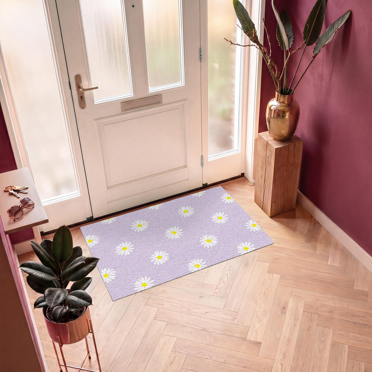 ROHOŽKA Sedmikrásky - pastelové - bílé - fialové - květiny 120x80 cm - šeříková, textil/umělá hmota (120/0.4cm) - MuchoWow