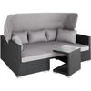 RATTANLOUNGE San Marino,mit Sicherheitsglasplatte, variabel aufstellbar,schwarz - Schwarz, Kunststoff (68/131cm) - tectake