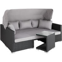 RATTANLOUNGE San Marino,mit Sicherheitsglasplatte, variabel aufstellbar,schwarz - Schwarz, Kunststoff (68/131cm) - tectake