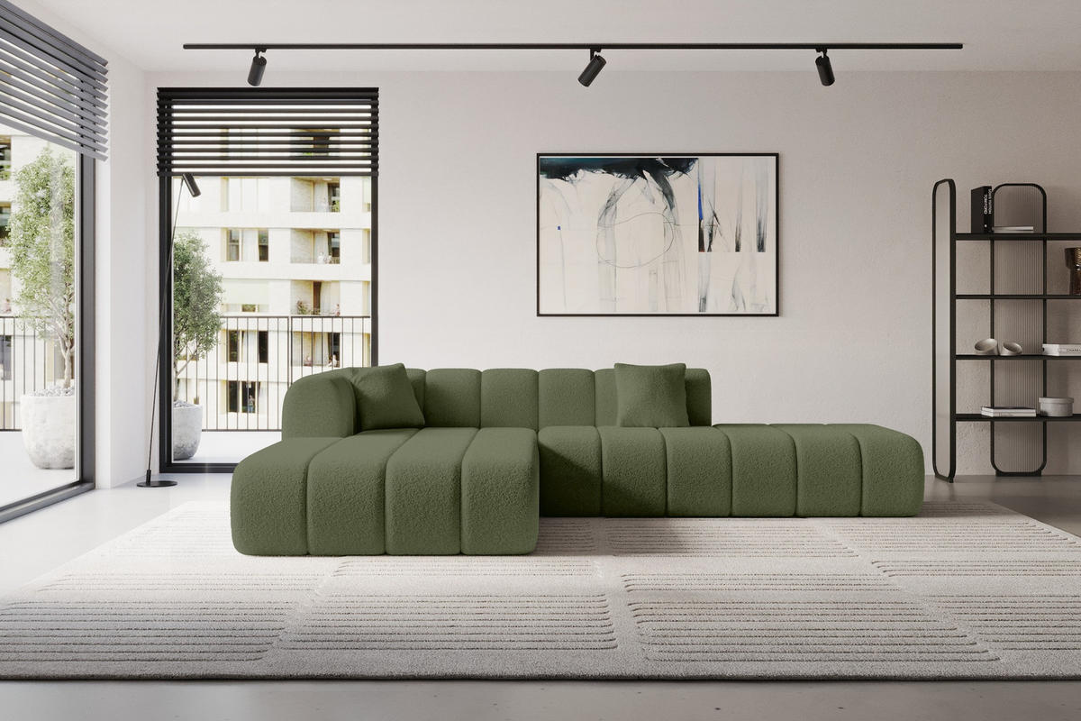 ROHOVÁ SEDAČKA s otomanem, levá BILA-L 289x176x71 Zelená Buklé - černá/zelená barva, kompozitní dřevo/textil (176/289cm) - ALTDECOR