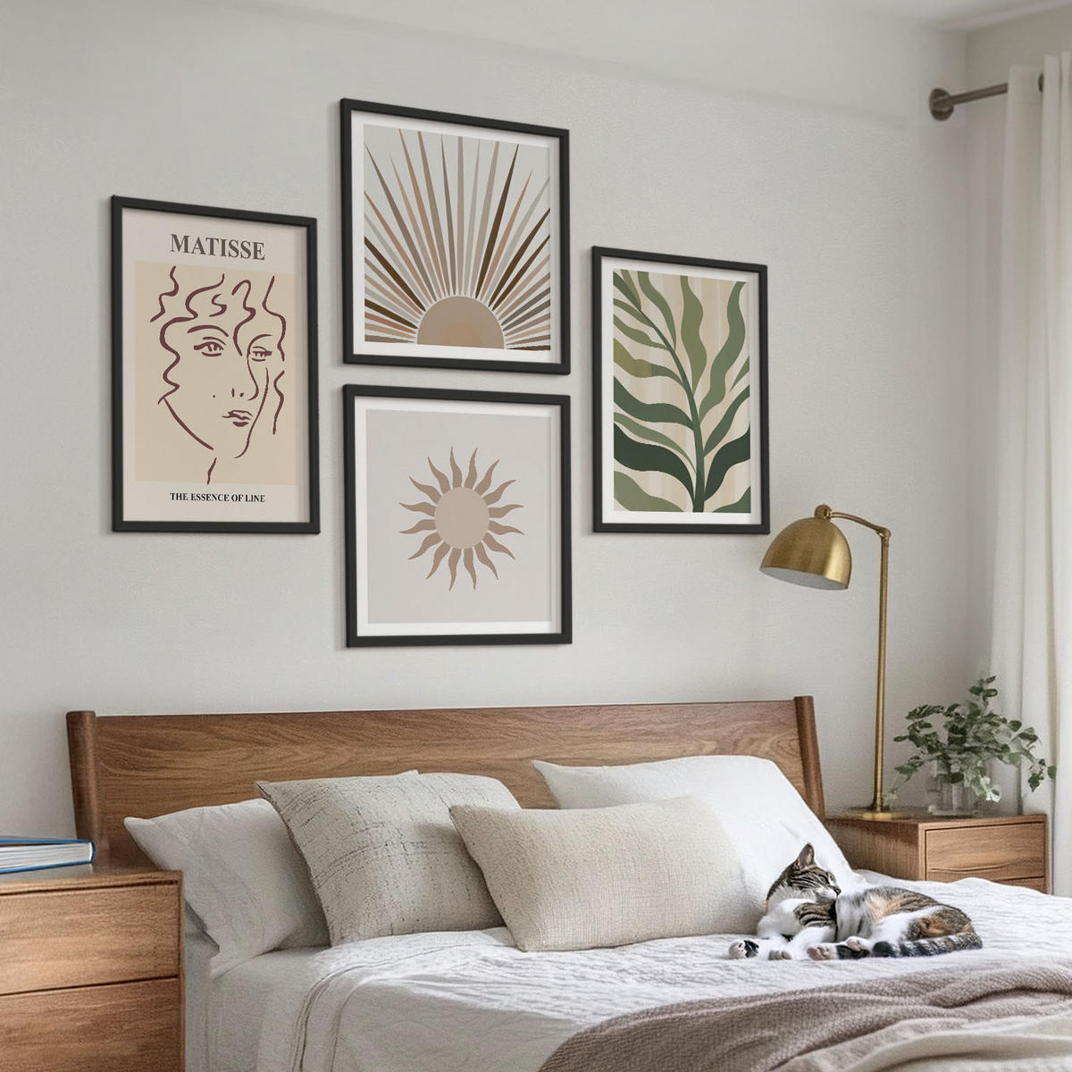 WANDBILDER 4er-Set - 50x50 cm & 40x60 cm Schwarzer Rahmen - Abstrakte Pflanzenmuster - Schwarz, Kunststoff (50/50cm) - ArtPrintCave
