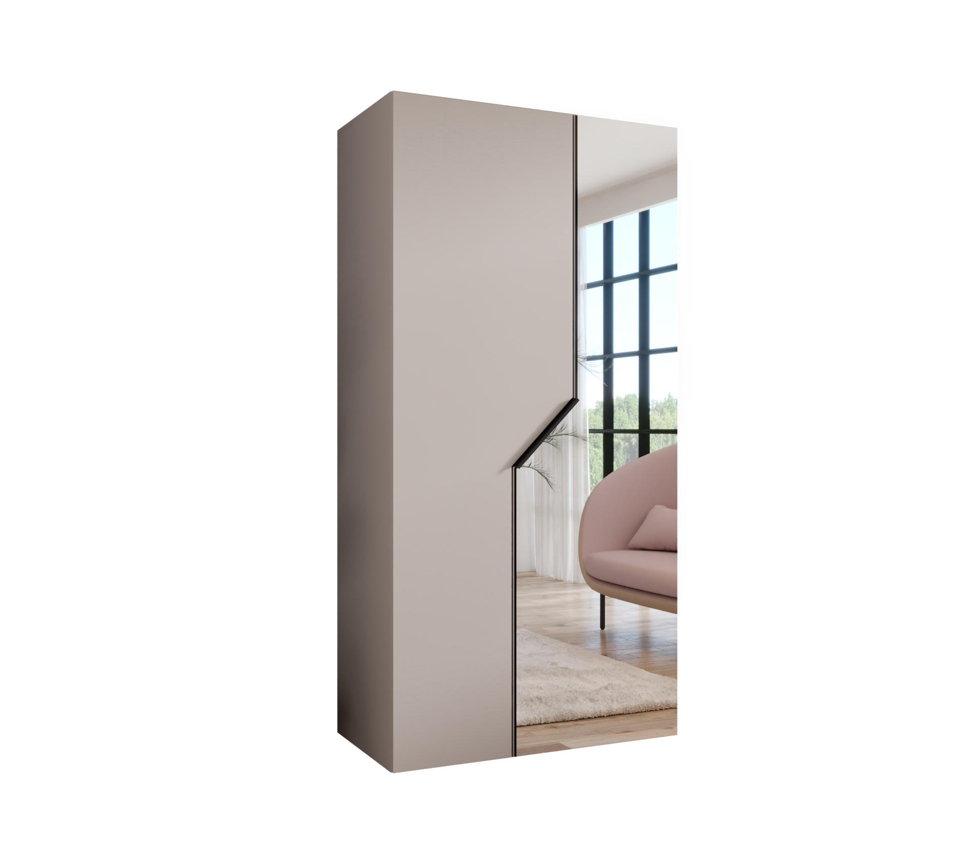 Abiks Möbel Drehtürenschrank Beige, Schwarz 100x202x52 cm