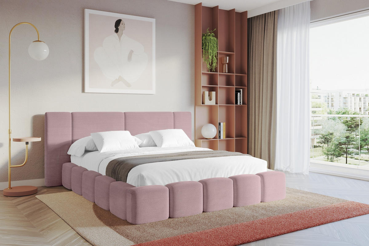 POLSTERBETT mit Bettkasten und Lattenrost, Bett mit Matratze H3/H4 - NILO 140x200 Rosa - Rosa, Holzwerkstoff/Textil (140/200cm) - ALTDECOR