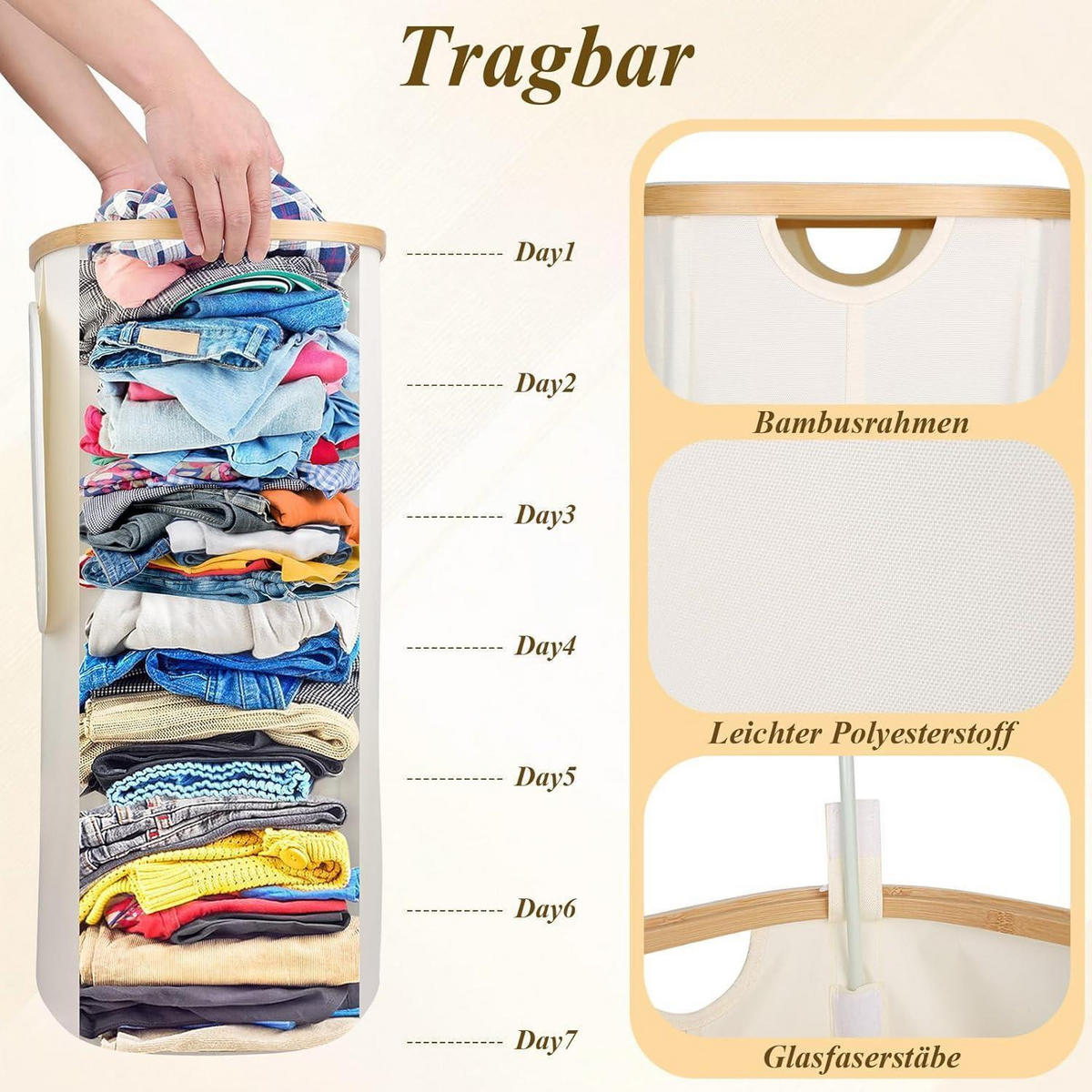 WÄSCHEKORB 100L mit Deckel und Innensack Beige - Beige, Naturmaterialien (33/70/44cm)