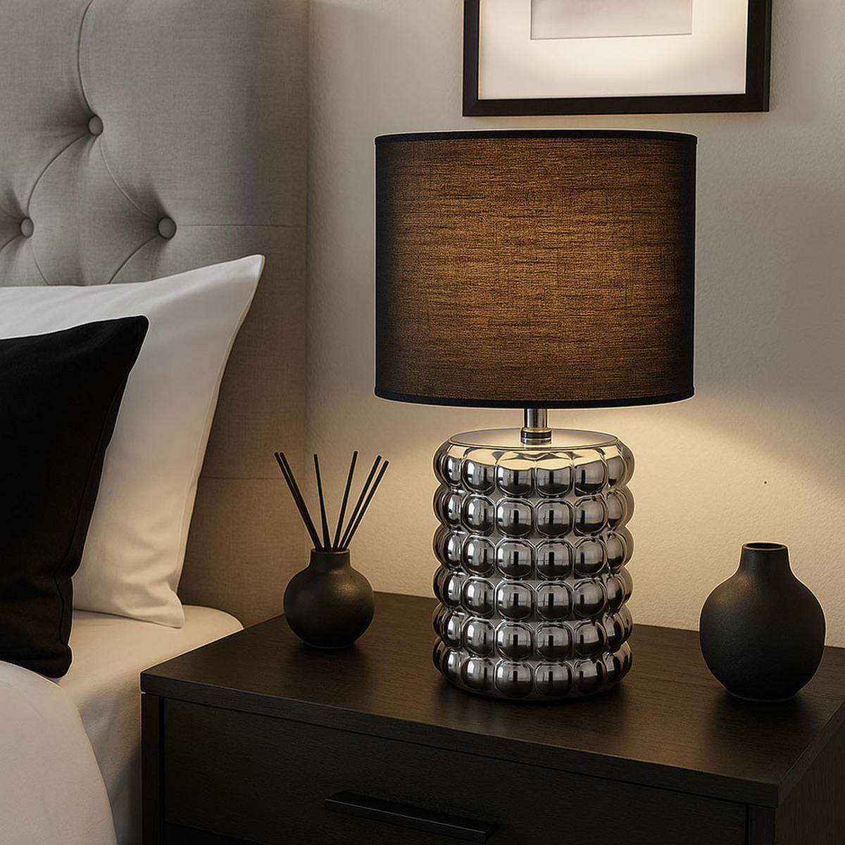 TISCHLEUCHTE VALENTINO Keramik Schwarz 2er Set - Schwarz, Textil (18.5/18.5/33cm) - Globo Lighting